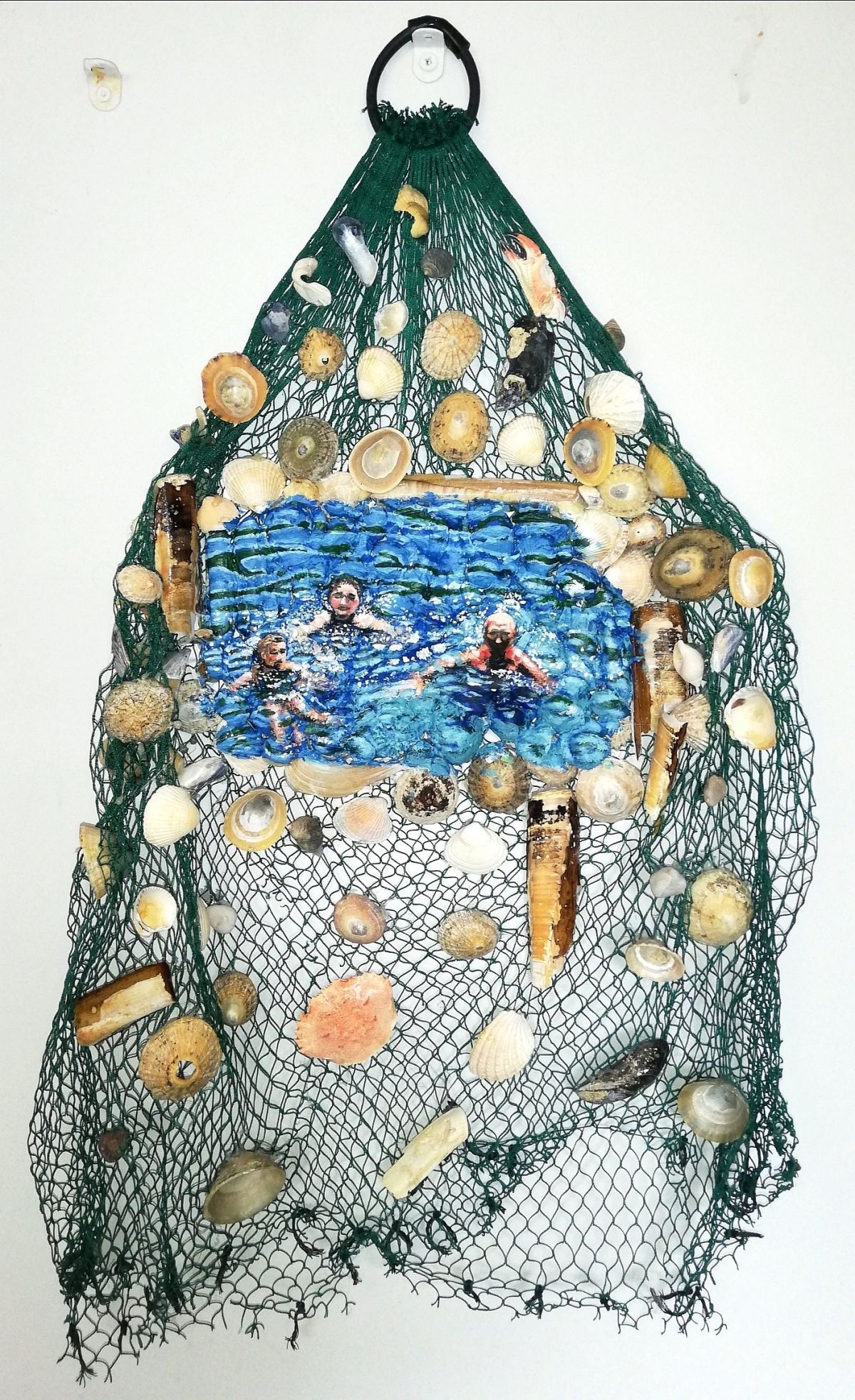 1. 'KSBB (Killiney Beach, Sandycove, Bullock Harbour, Britis Bay)', 2020, acrylic on shells and netting, 30