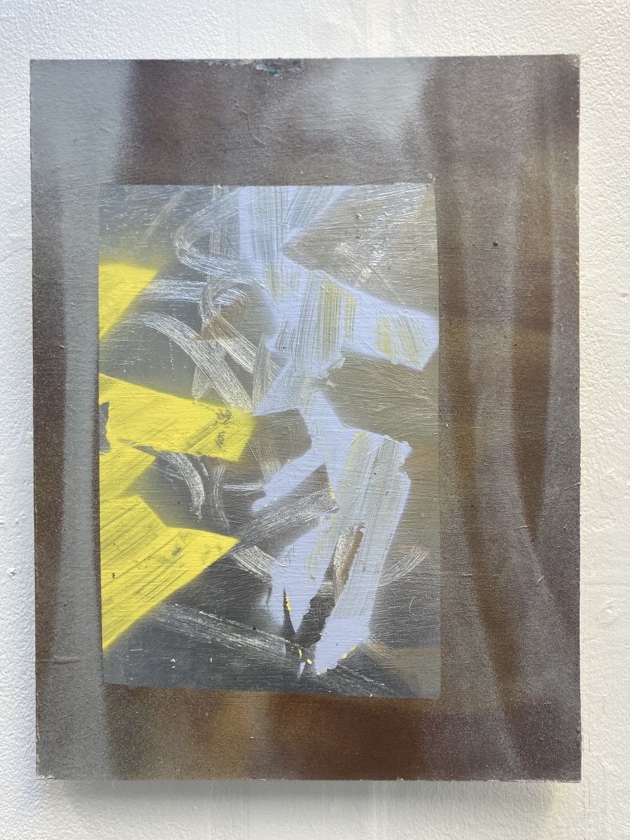 7. Low bandwidth, Acrylic and aerosol on board, 45 x 34cm.