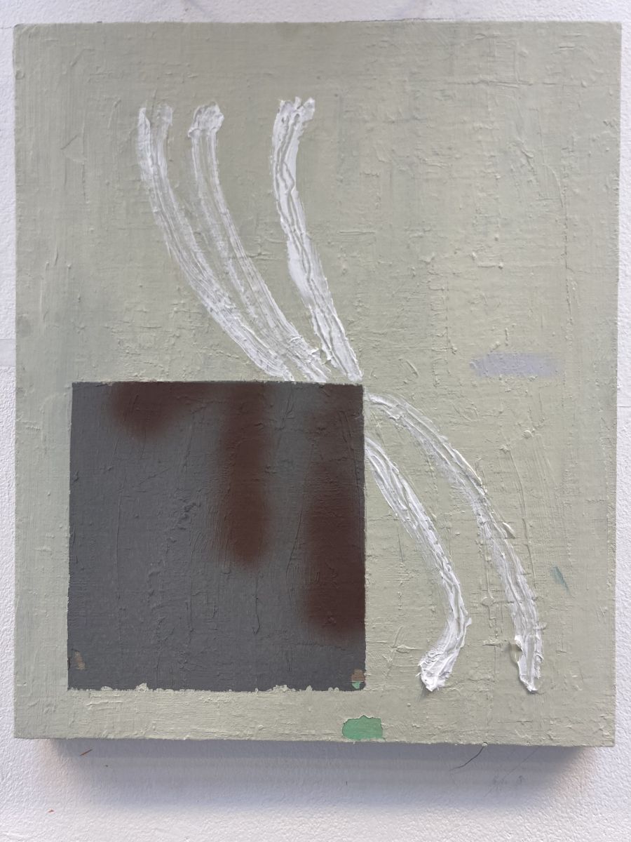3. Clockwork, Acrylic, aerosol and gel on board, 47 x 39.6cm.