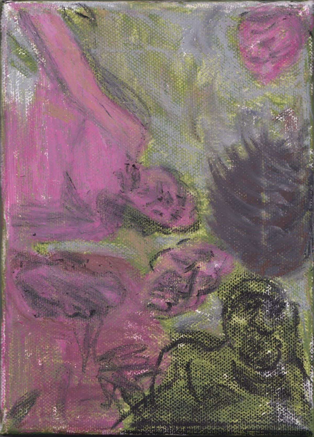 Baoth (As Foolish as the Turkeys They Raised)
Acrylic, oil pastel and charcoal on canvas
21 x 15cm