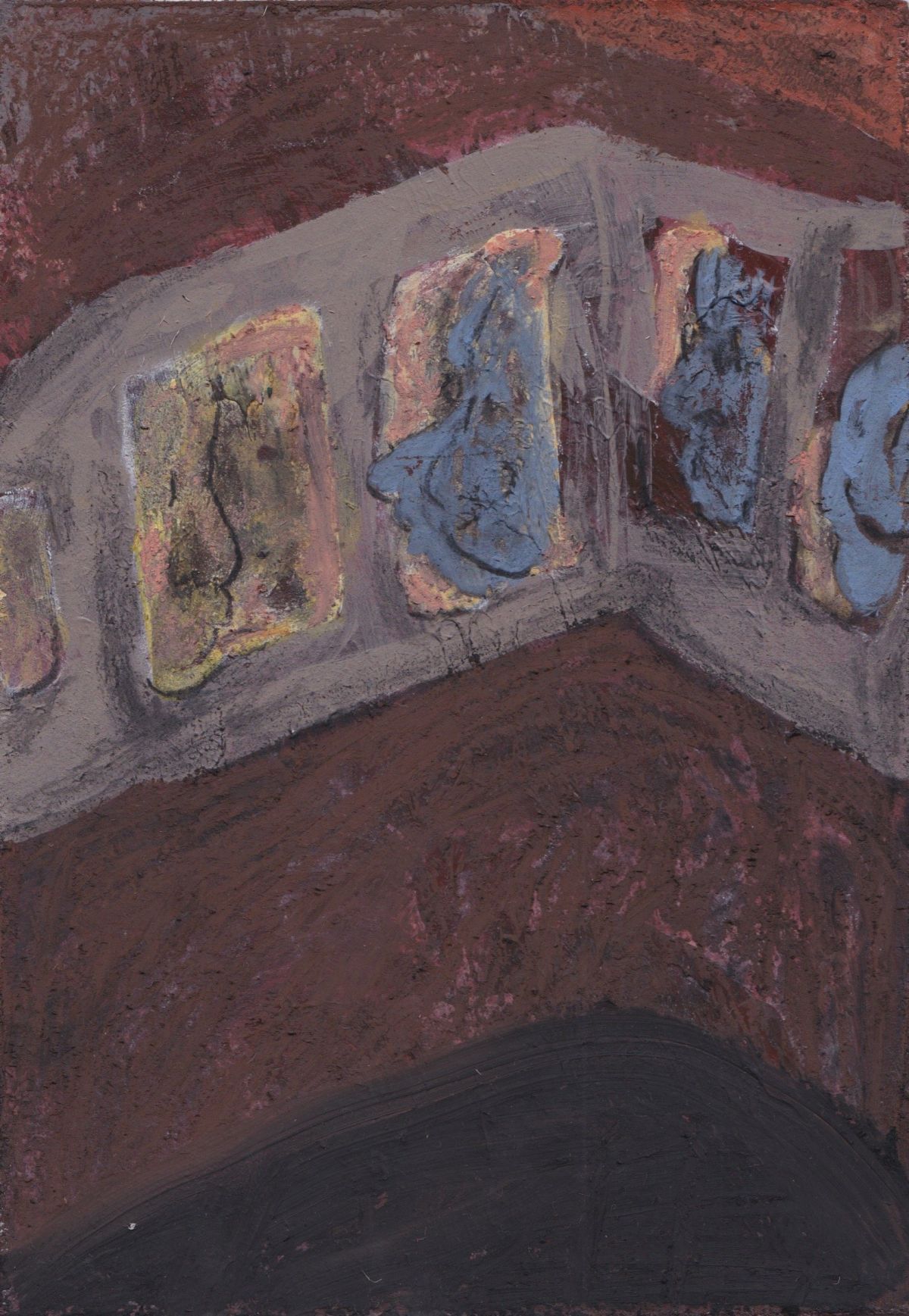 Cáin na bhFuinneog (Window Tax)
Acrylic, oil pastel and charcoal on wood
20 x 14cm
