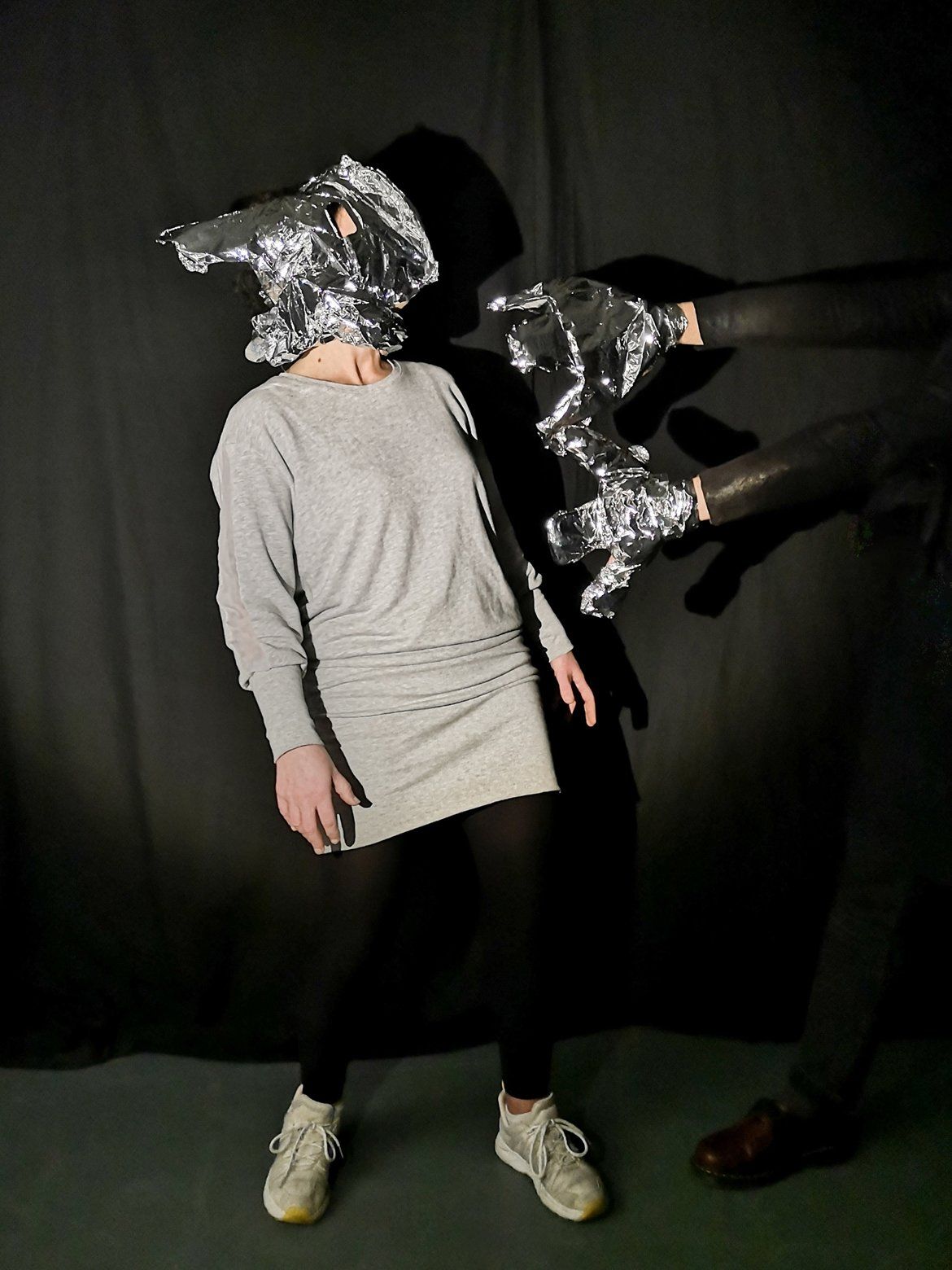 1. Work by Sarah Edmondson with fellow participants Elaine Grainger and Helen MacMahon using Image Theatre techniques at a Games for Artists and Non-Artists workshop at the Irish Museum of Modern Art, January 2020.