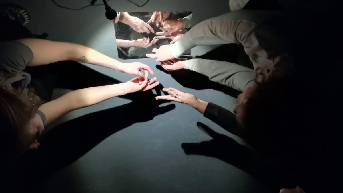 3. Helen MacMahon collaborating and experimenting with light at Games for Artists and Non-Artists workshop at IMMA (2020).