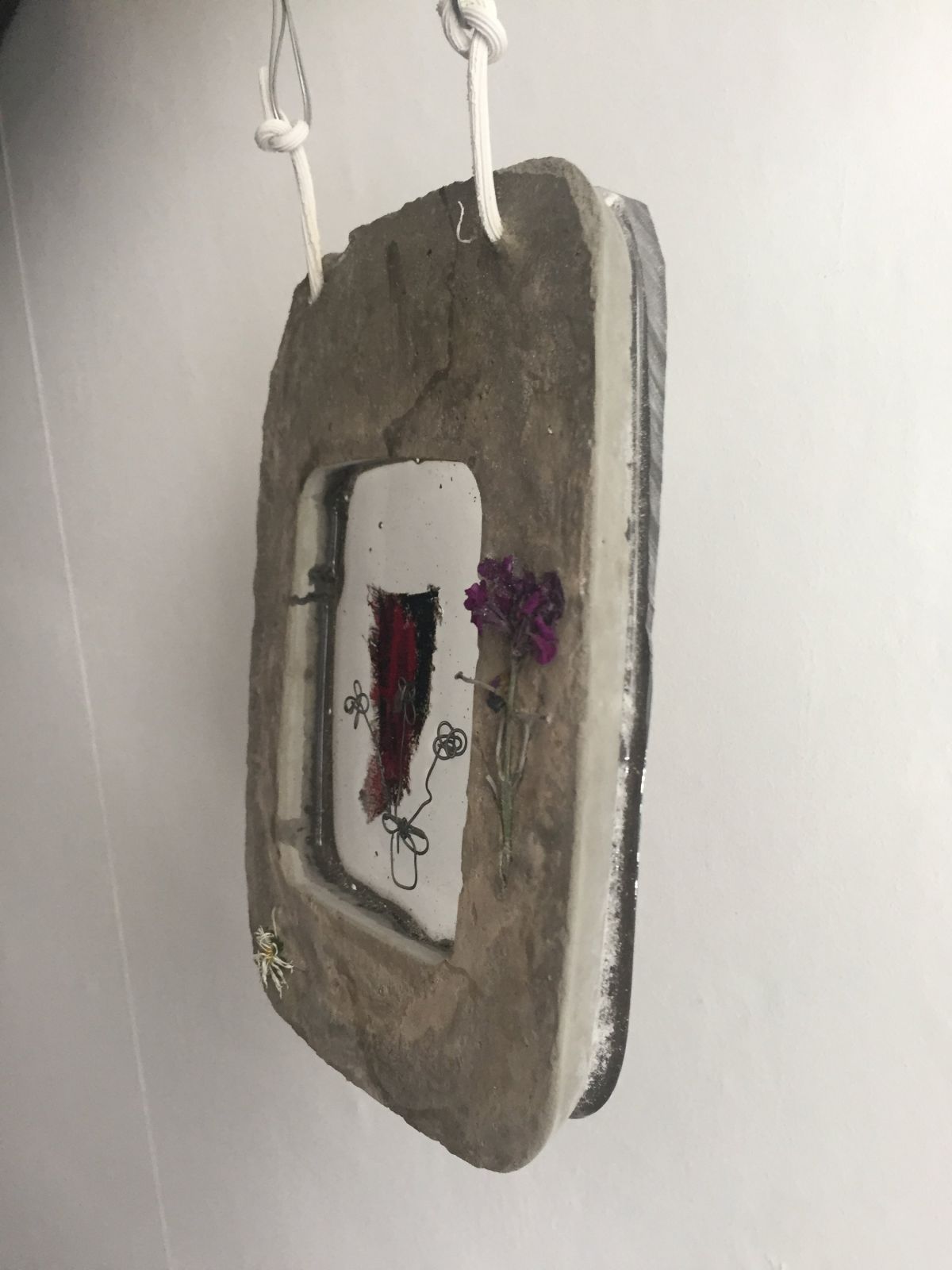image 1- 'Garden Flowers', concrete, resin, flowers, wire, oil on canvas.