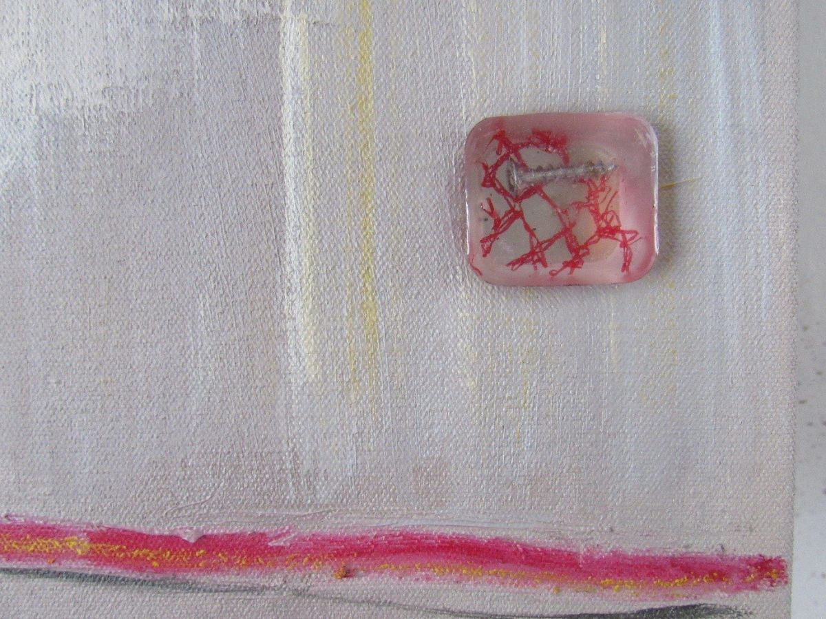 image 5- 'Cloudy', chalk pastels, resin, embroidery thread, oil on canvas. 40x60cm