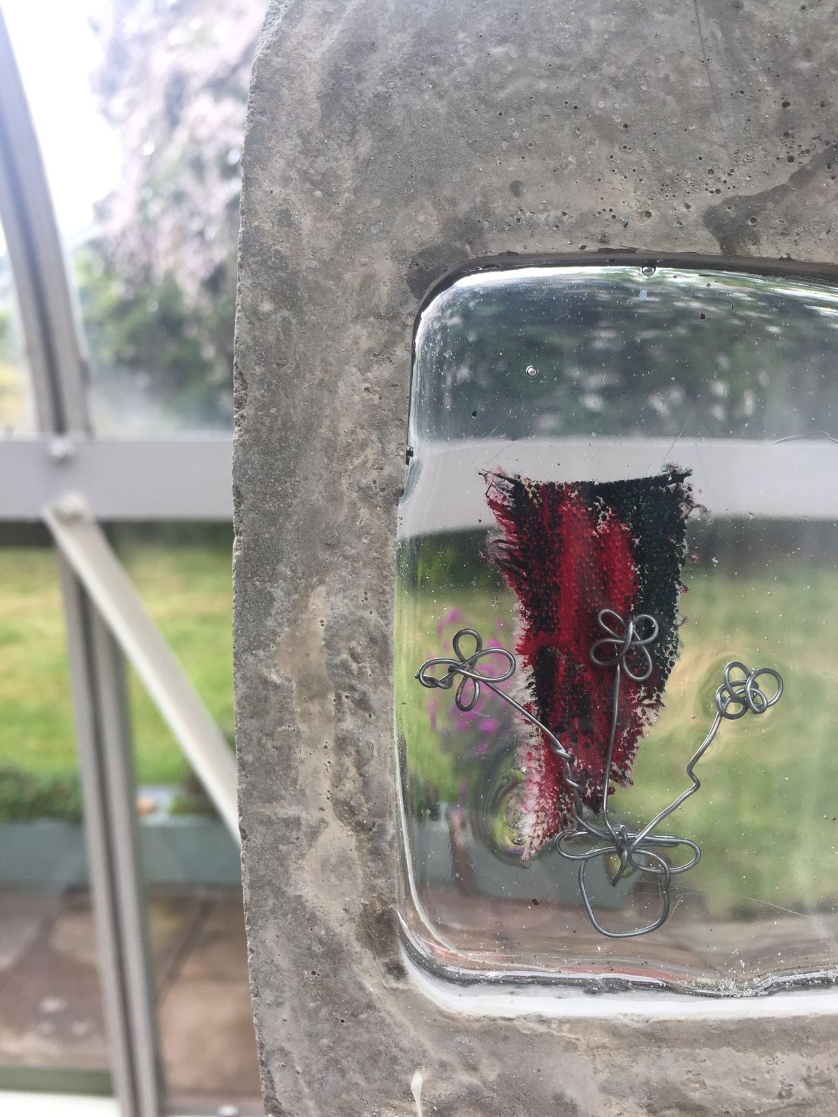 image 2- 'Garden Flowers', concrete, resin, flowers, wire, oil on canvas.