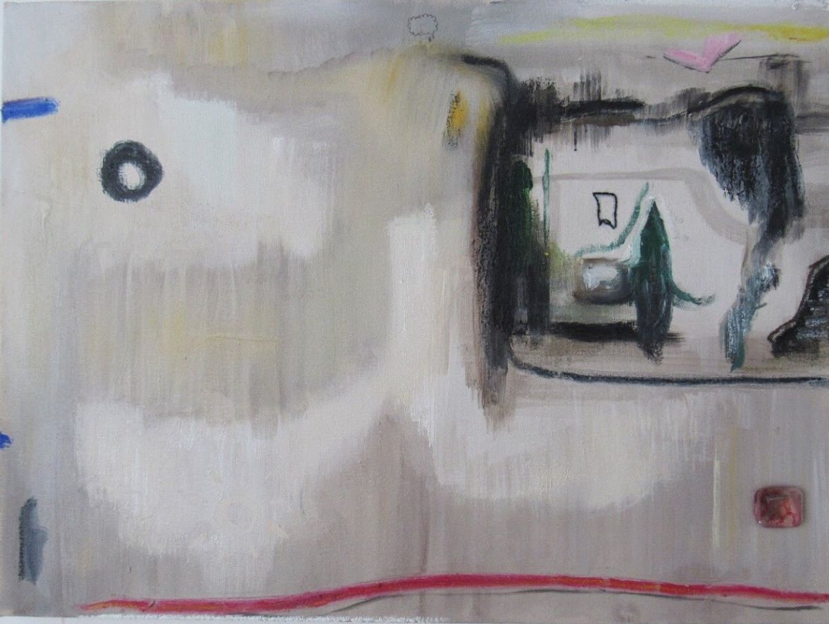 image 9- 'Cloudy', chalk pastels, resin, embroidery thread, oil on canvas. 40x60cm