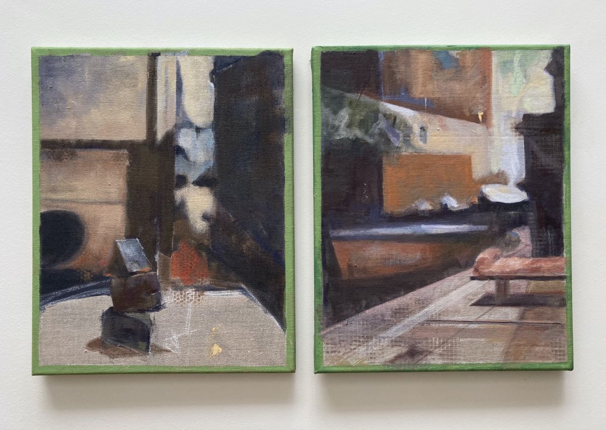 9. 'Clear Lines' Diptych. Oil and Acrylic on linen. 2 x 450mm x 350mm