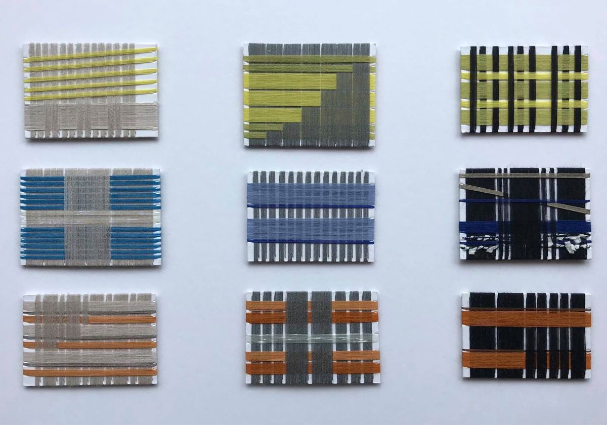 3- Yarn wrappings used to work out complementary shades and textures.