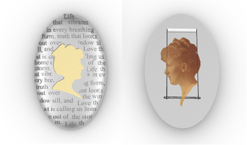 4 - Eva Gore-Booth Brooch - Sterling silver, etching, 18K gold leaf.