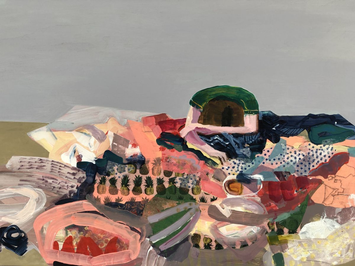 10. Cardigan Tussle. Mixed media on board, 500 x 600