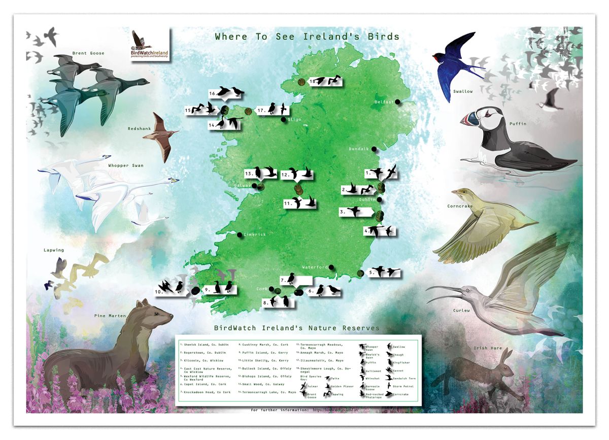 Map of BirdWatch Ireland's nature reserves