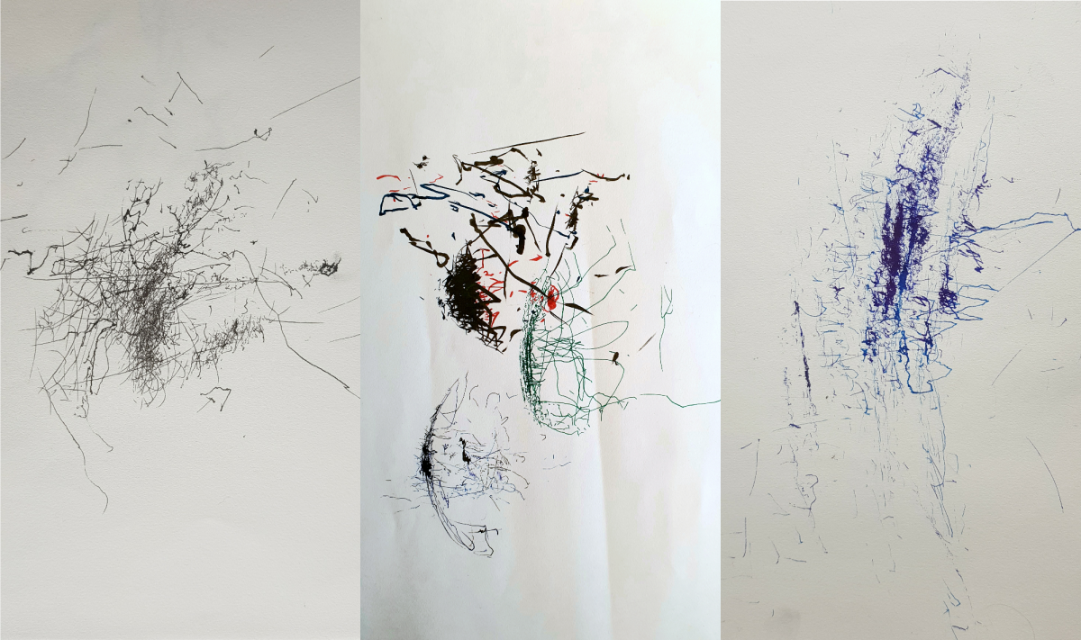 Movement generated marks (bus motion captured with ink on paper)