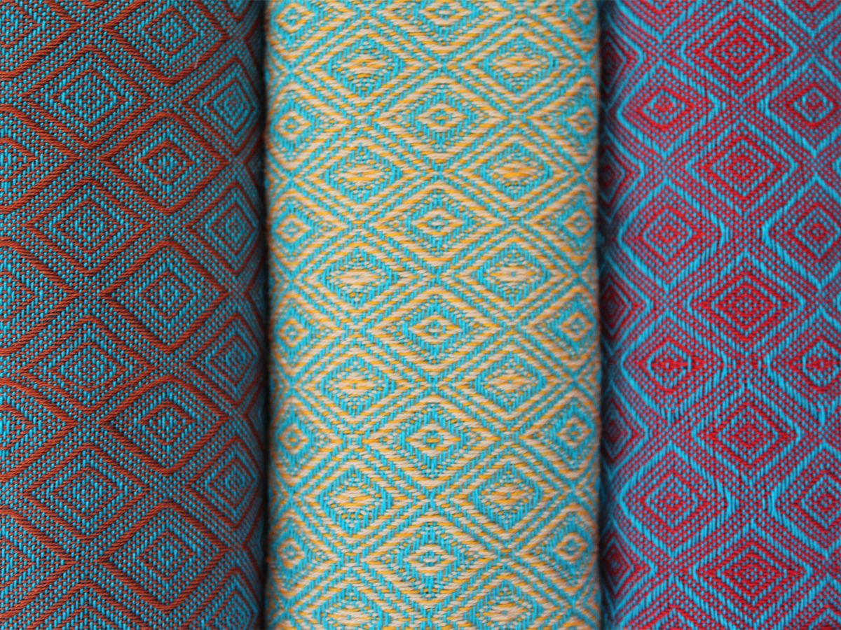 'Sapphire, Earth, Moroccan Red' - Woven Fabrics