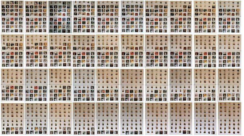 8. Quarantine Calendar (1) jpg. 40 faces – 40 stones; CDs, paper, pencil and stones. Each image is originally 140 cms x 100 cms.