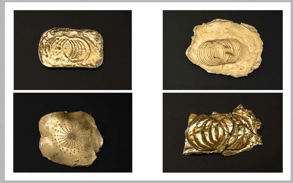 9. Imprints made in clay and glass wax with gold paint